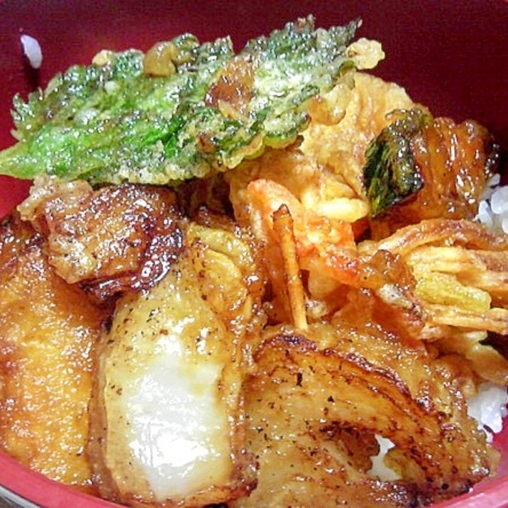 市販の天ぷらを使ったタレたっぷり天丼